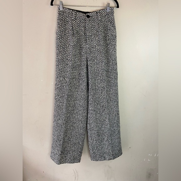 NWT• Commense Wool Blend Wide Leg Trousers S High Rise Pleated Tweed Black White - Picture 3 of 16